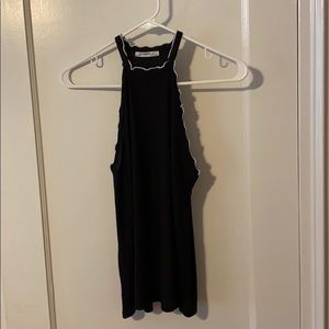 Zara Black Tank Top with White Ruffles - Large